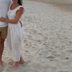 Zara MIXED EMBROIDERED EYELET KNIT MIDI DRESS